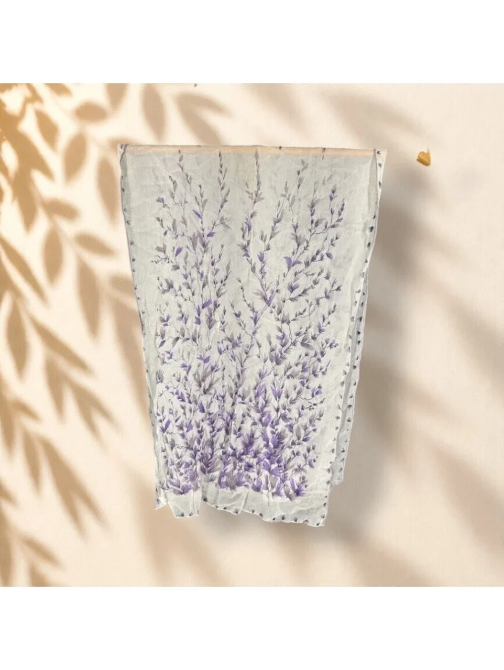 Unbranded Scarf Women White Floral Rectangle Scarf Multifunctional Silk